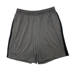 UNDER ARMOUR HeatGear Gray Fitted Warmup Shorts Size Large Mens Logo Pockets